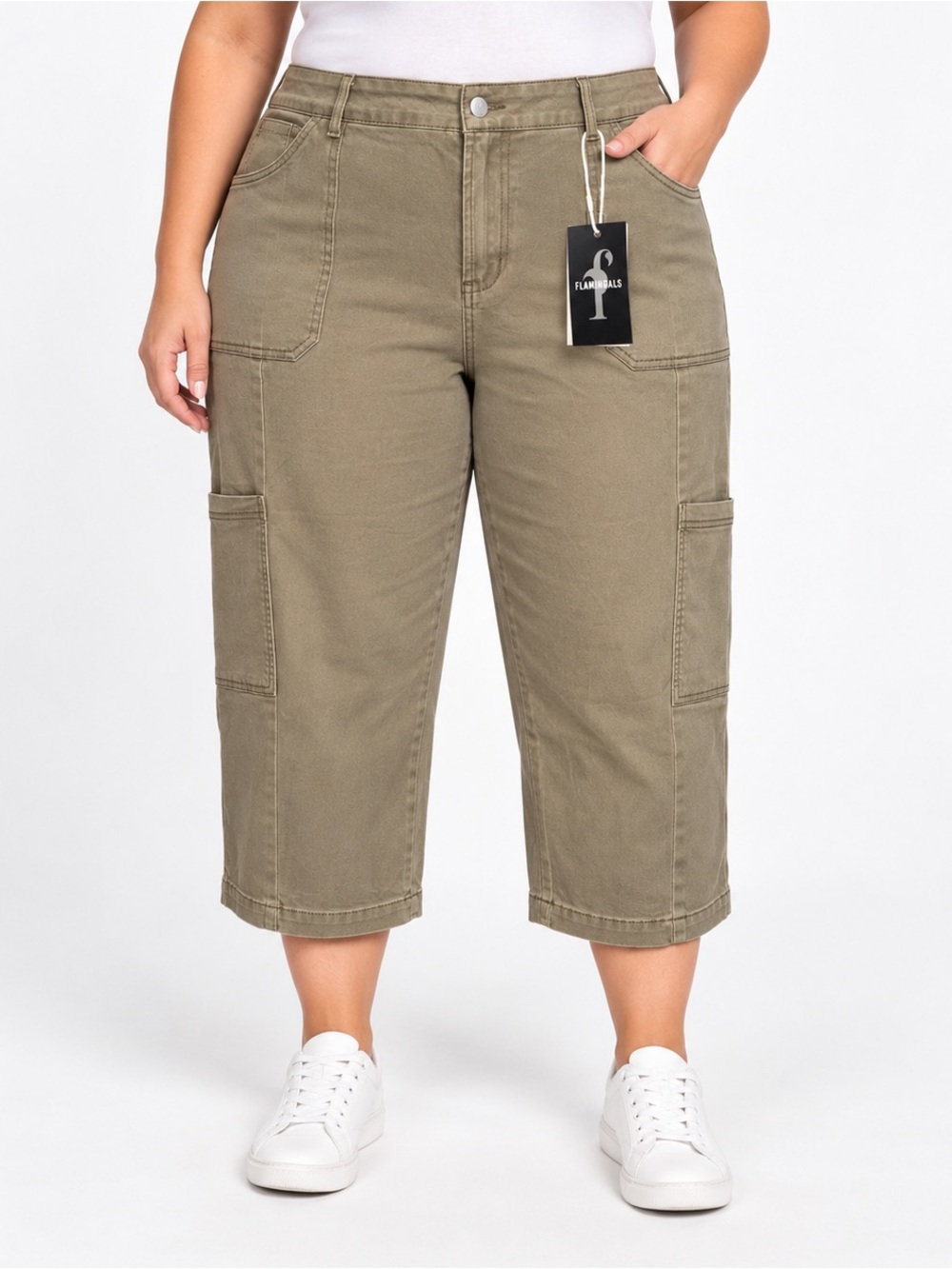 Flamingals Olive Green Cargo Capri Jeans Pants Women’s 4X NWT